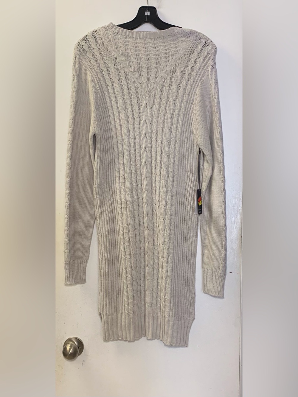 DKR Apparel Cable Knit Mock Neck Sweater Dress-Cement